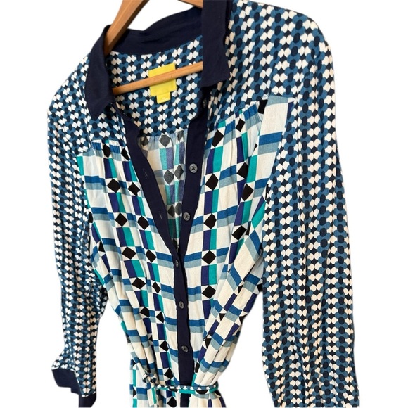 Maeve (Anthropologie) size 12 GUC Blue and White 3/4 Sleeve Crew Neck Dress - Picture 8 of 13